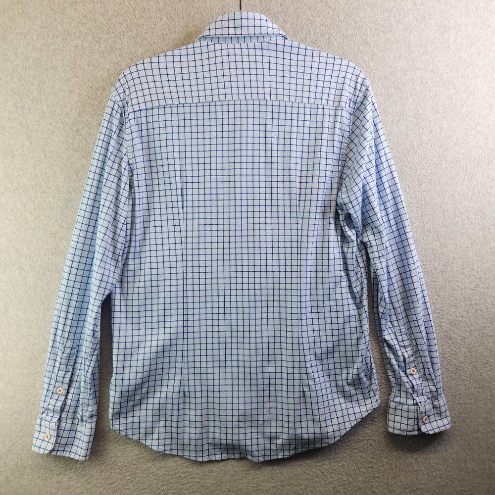 Butter Cloth Shirt Mens Large Blue Grid Check Flip Cuff Regular Fit Lightweight - Picture 7 of 16